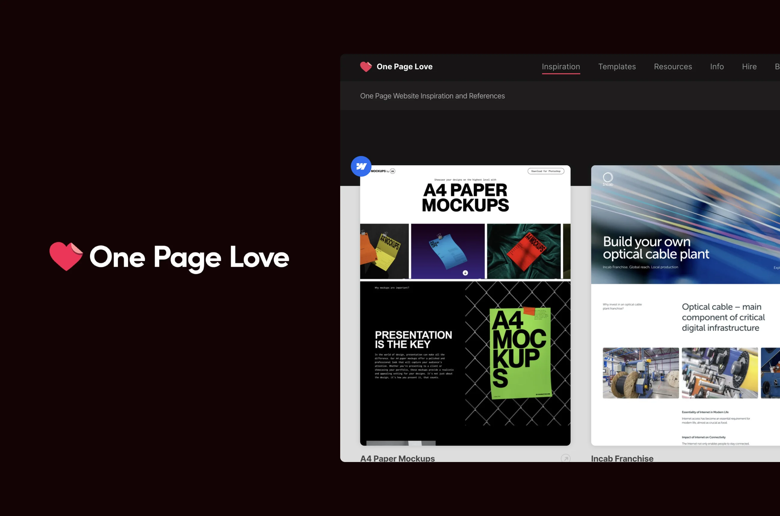 One Page Love landing pages homepage.