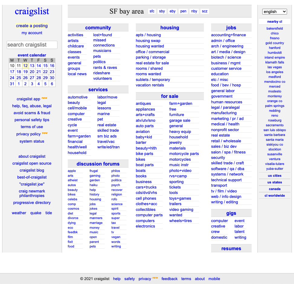 craigslist Homepage