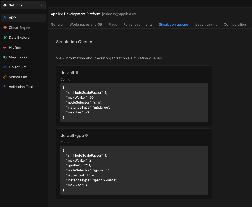 Screen capture from the Applied Development Platform (ADP) shows how users can manage simulation queues to reduce overhead.