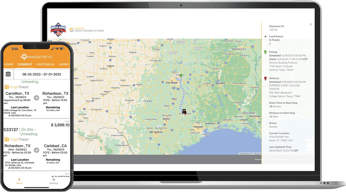 American Diamond Logistics Track Shipment Feature Application.