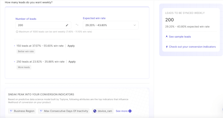 Step 4: Define the number of leads or expected win rate you want every week. 