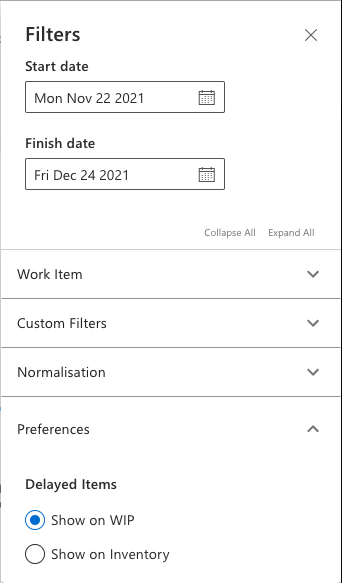 Filter Panel with the option to switch where Delayed Items are shown