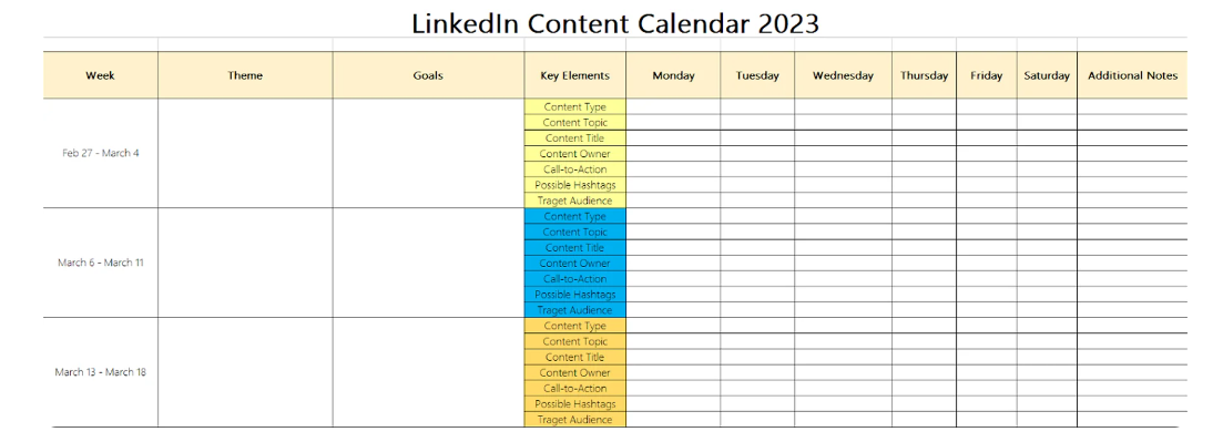 LinkedIn Content Calendar 2023