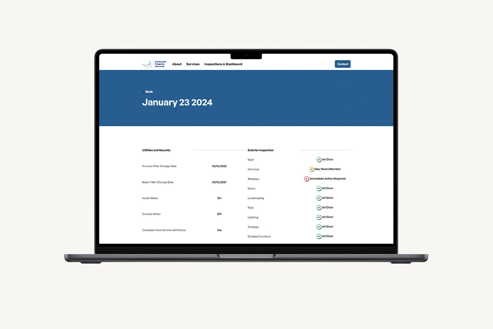 Inspections & Dashboard Nantucket Property Services