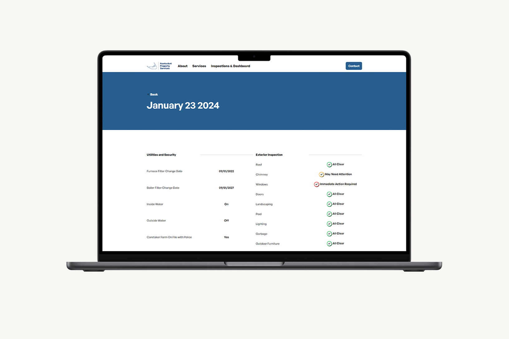 Inspections & Dashboard Nantucket Property Services
