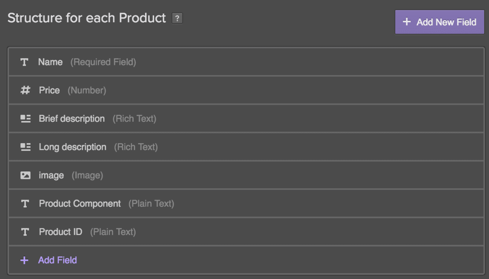 custom fields for adding Shopify products to Webflow