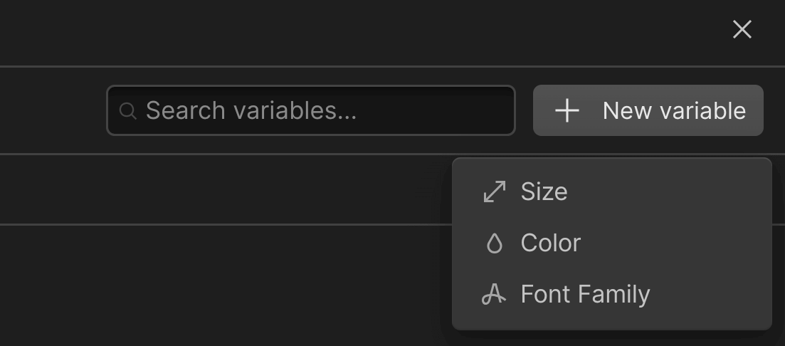 "New Variable" dropdown options in Webflow