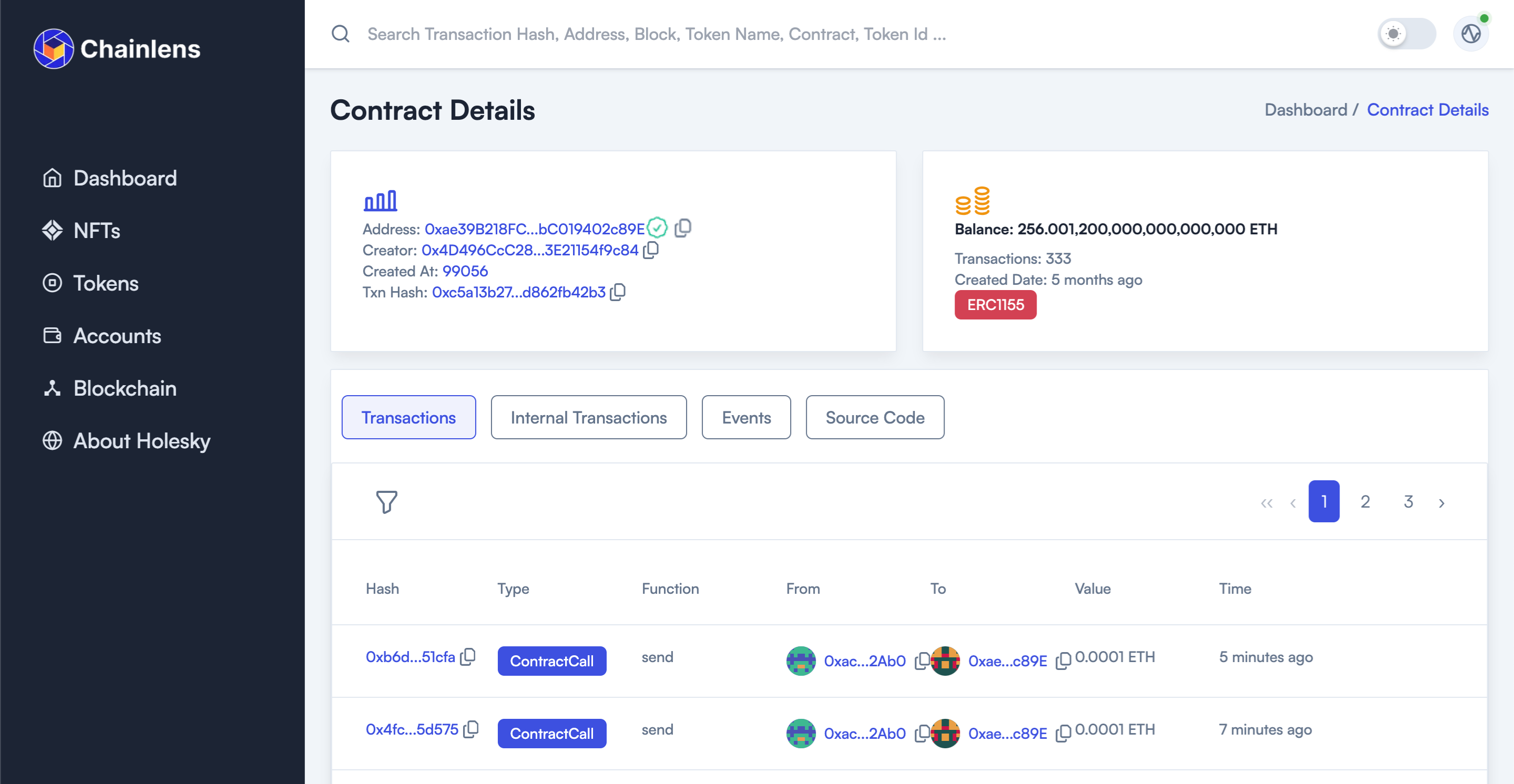 Verified Contract Details in Chainlens