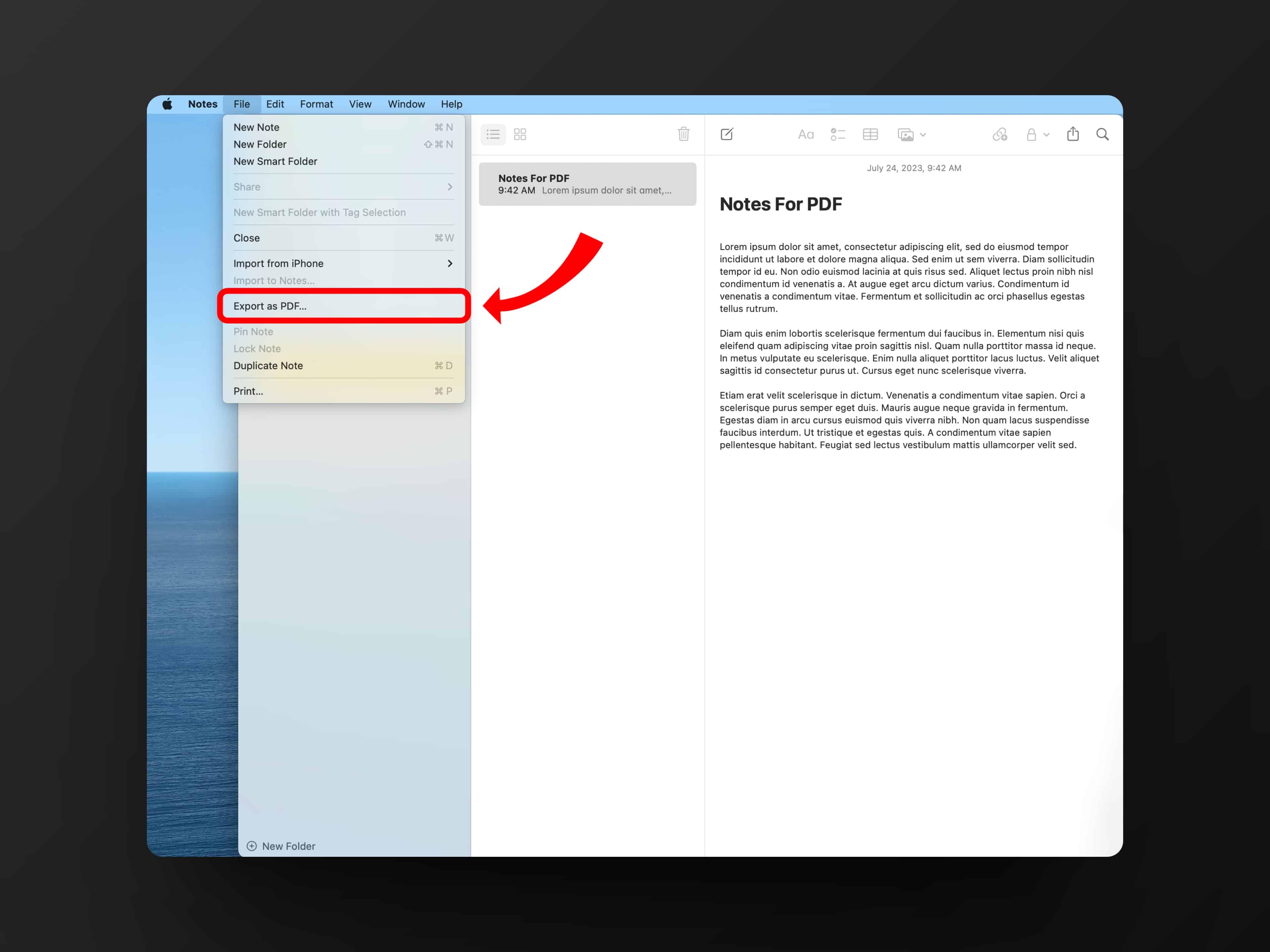 Exporting Notes on macOS