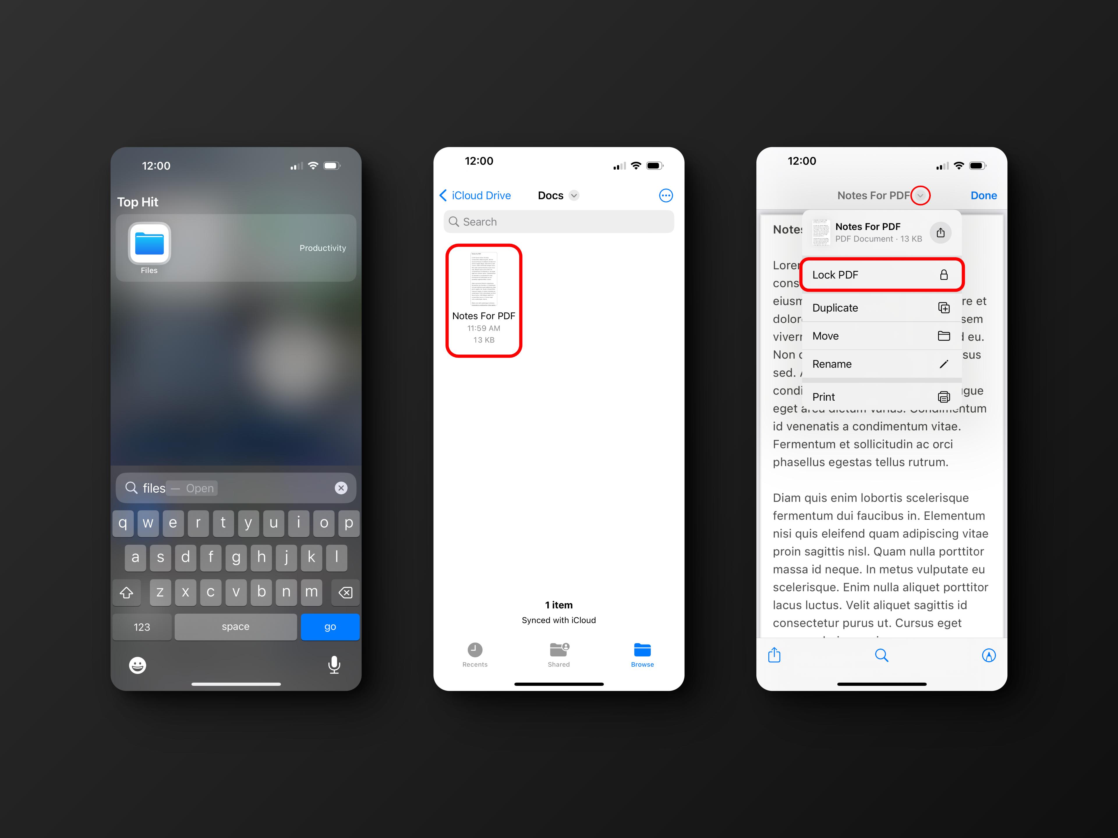 Graphic showing how to lock pdf on IOS