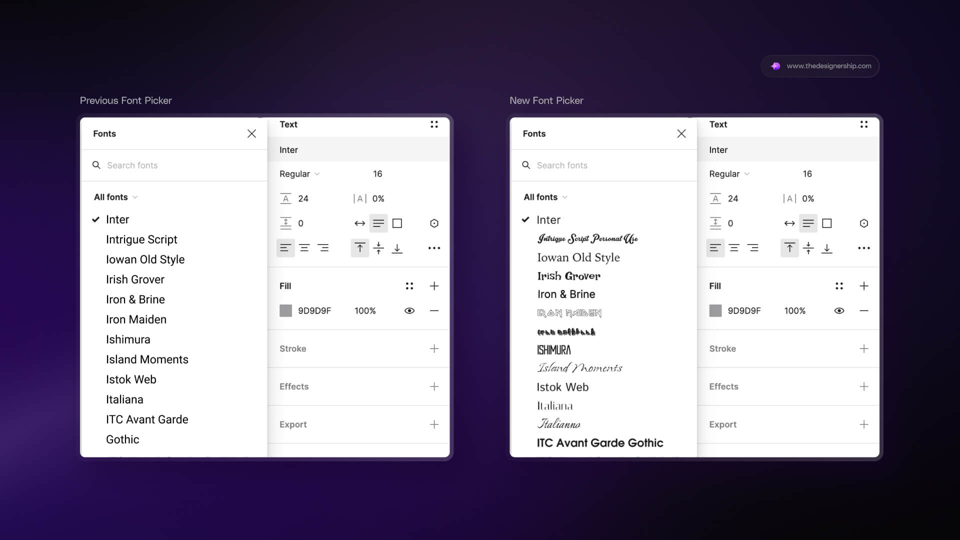 Old vs New Update - Figma Font Picker Comparison