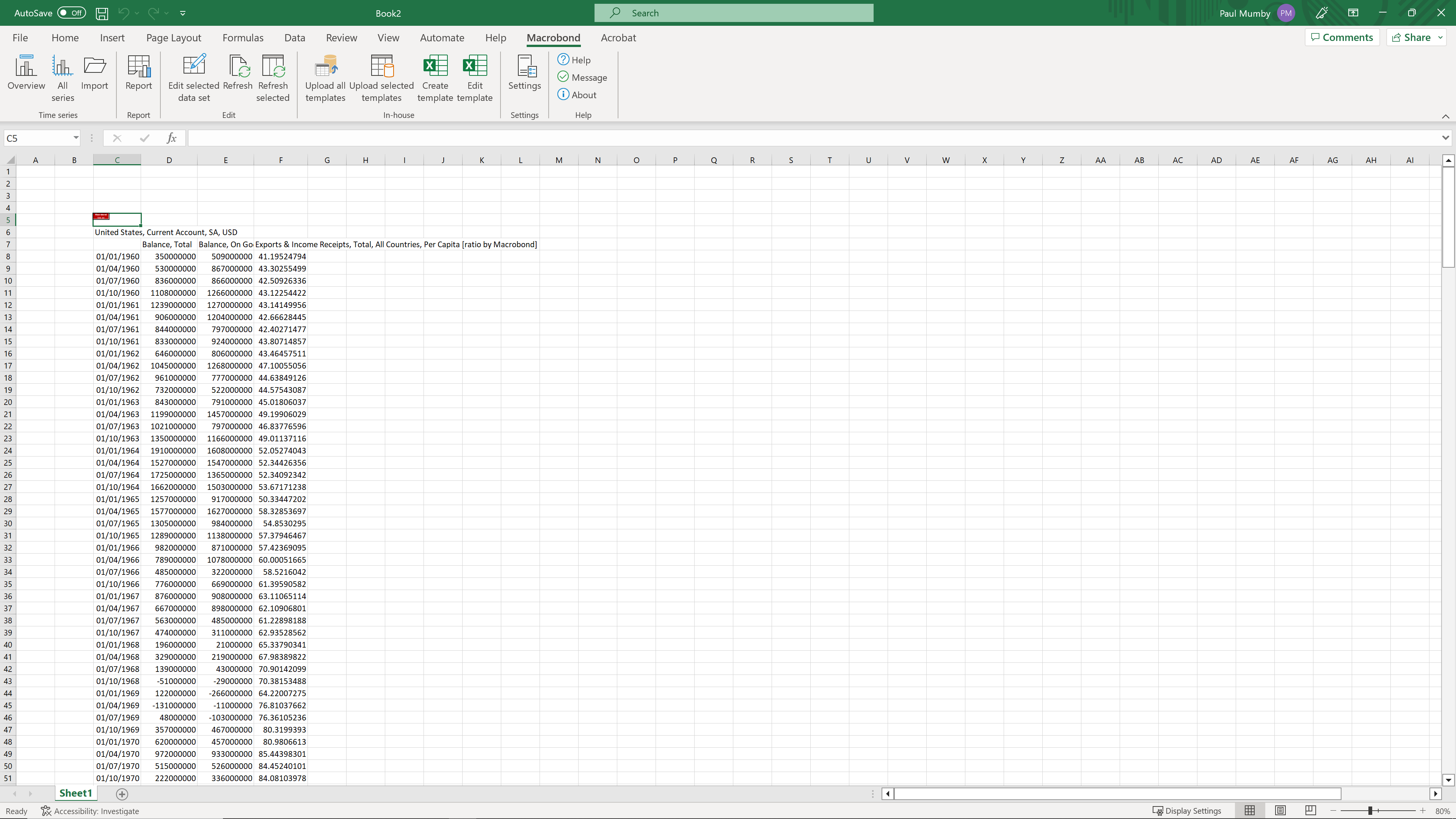 MS Excel screenshot