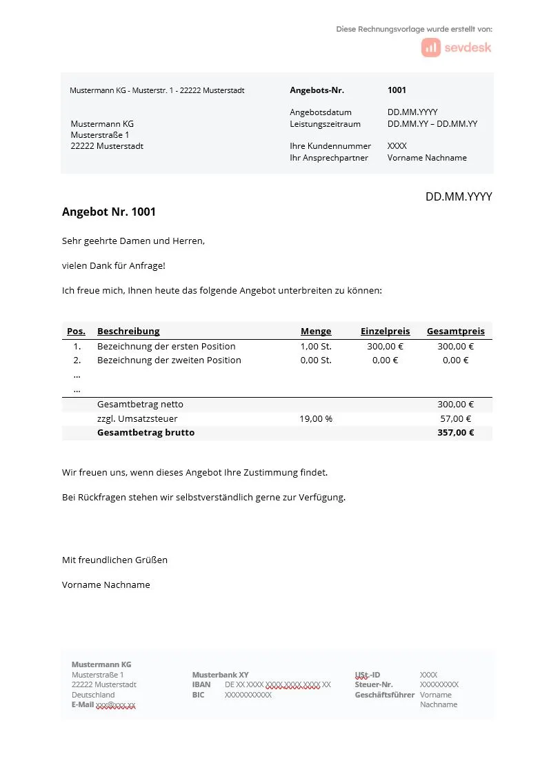 Angebot Definition Angebot Richtig Schreiben Sevdesk