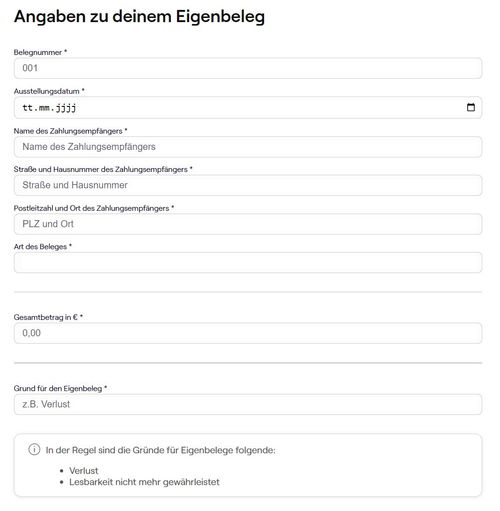 Kostenloser Eigenbeleg Generator von sevdesk zum online Eigenbelege erstellen