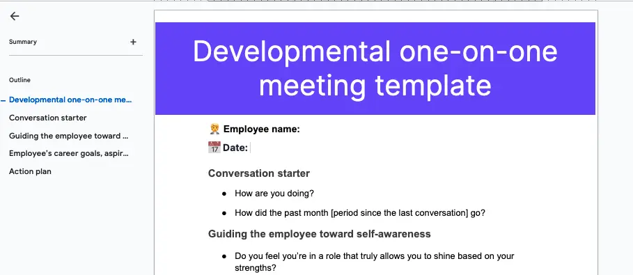 Developmental one-on-one meeting template Zavvy Template