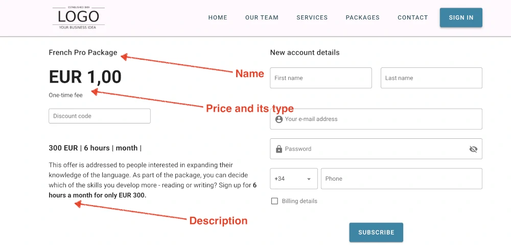 Subscription - a customer form