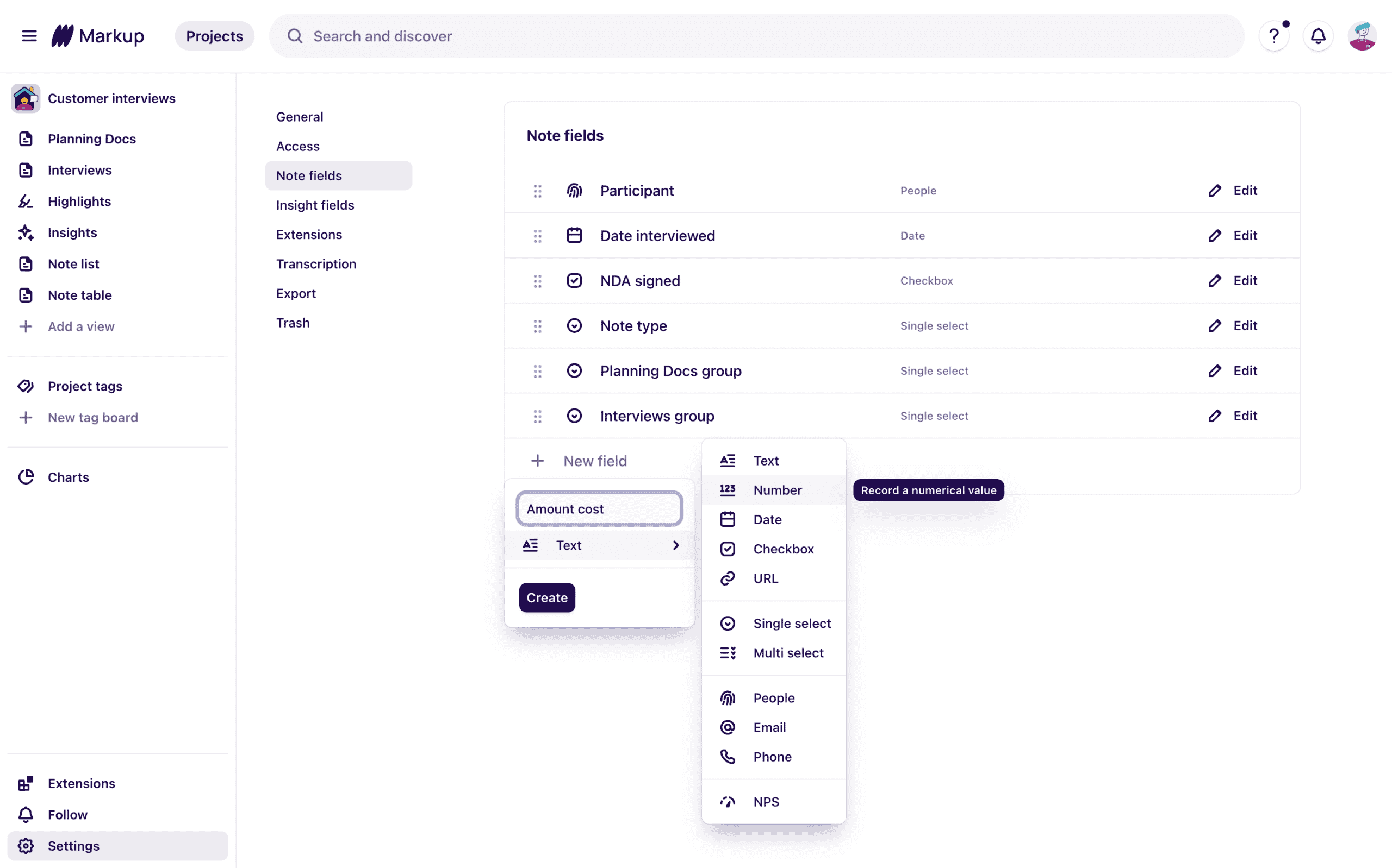 Dovetail screenshot showing custom field being added