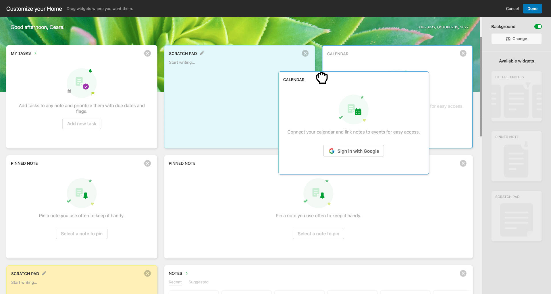 Evernote dashboard drag and drop interaction mid drag