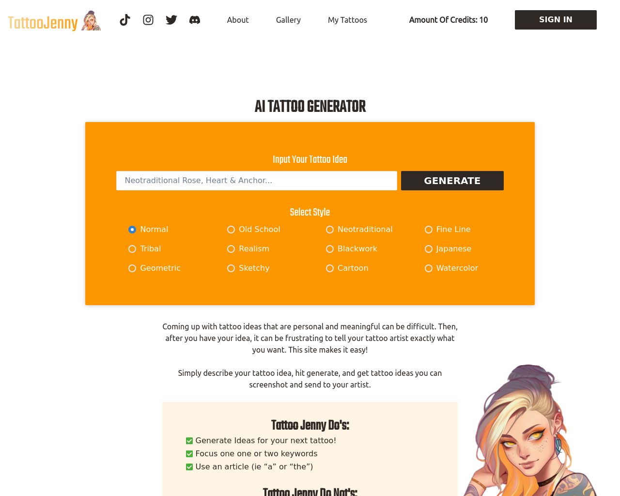 Tattoo Idea Generator | AI Tattoo Generator | Tattoo Jenny