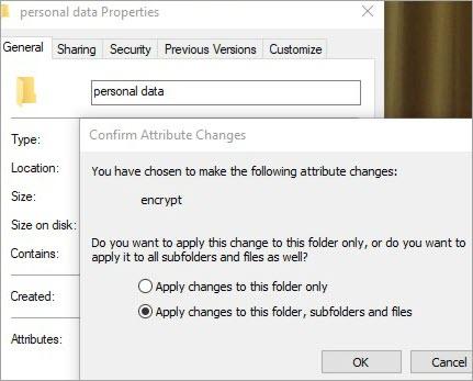 Apply changes to this folder, subfolders, and files