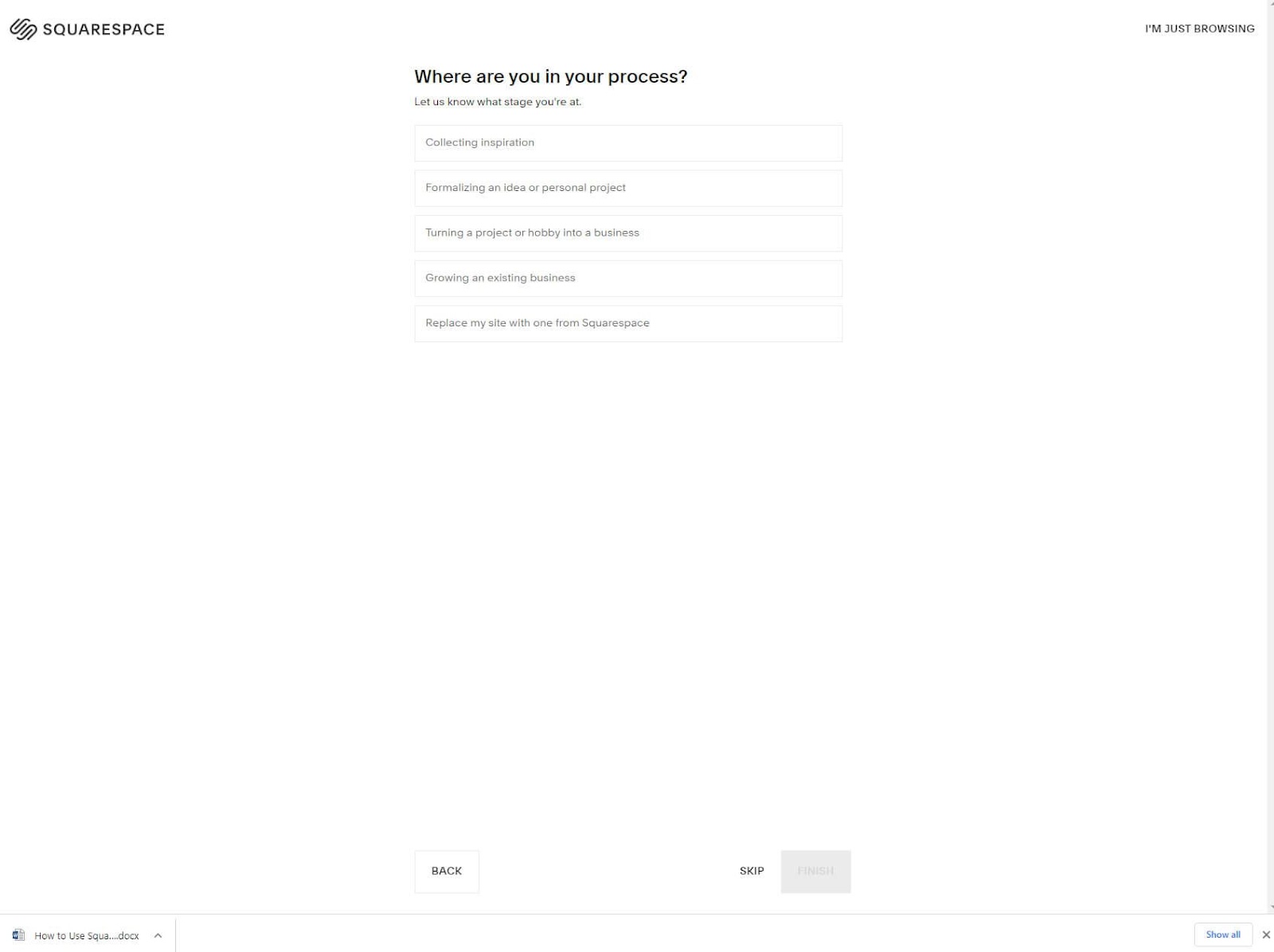 Squarespace questions process