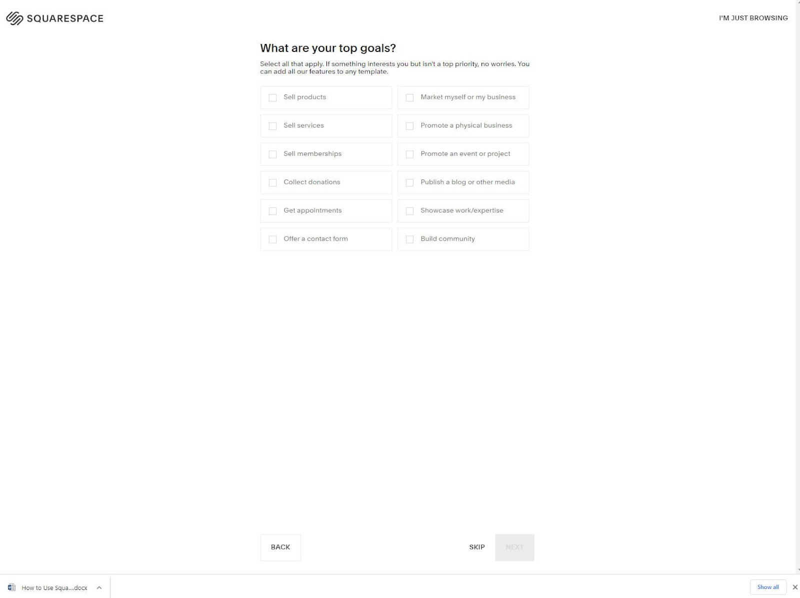 Squarespace questions top goals