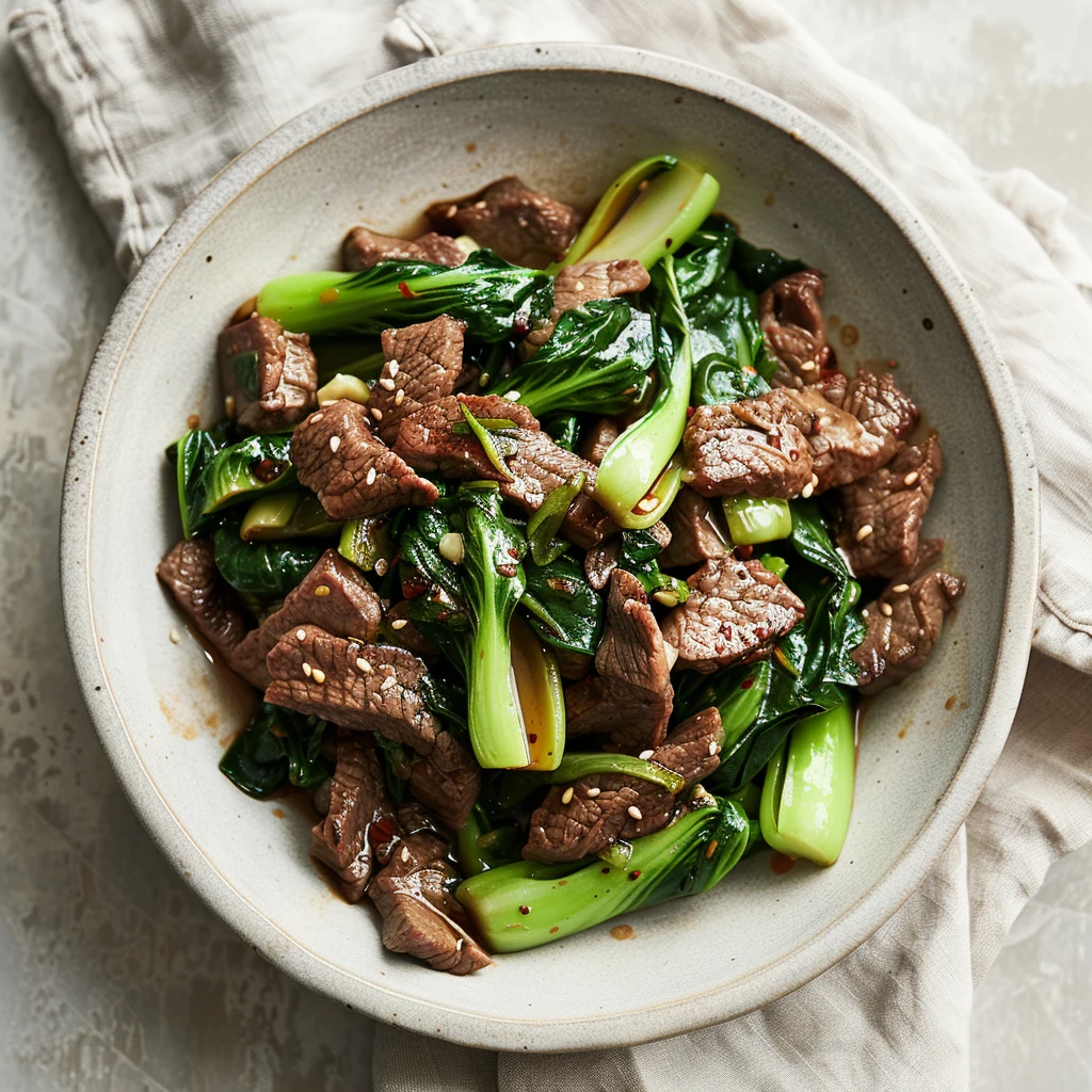 StirFried Garlic Beef with Bok Choy