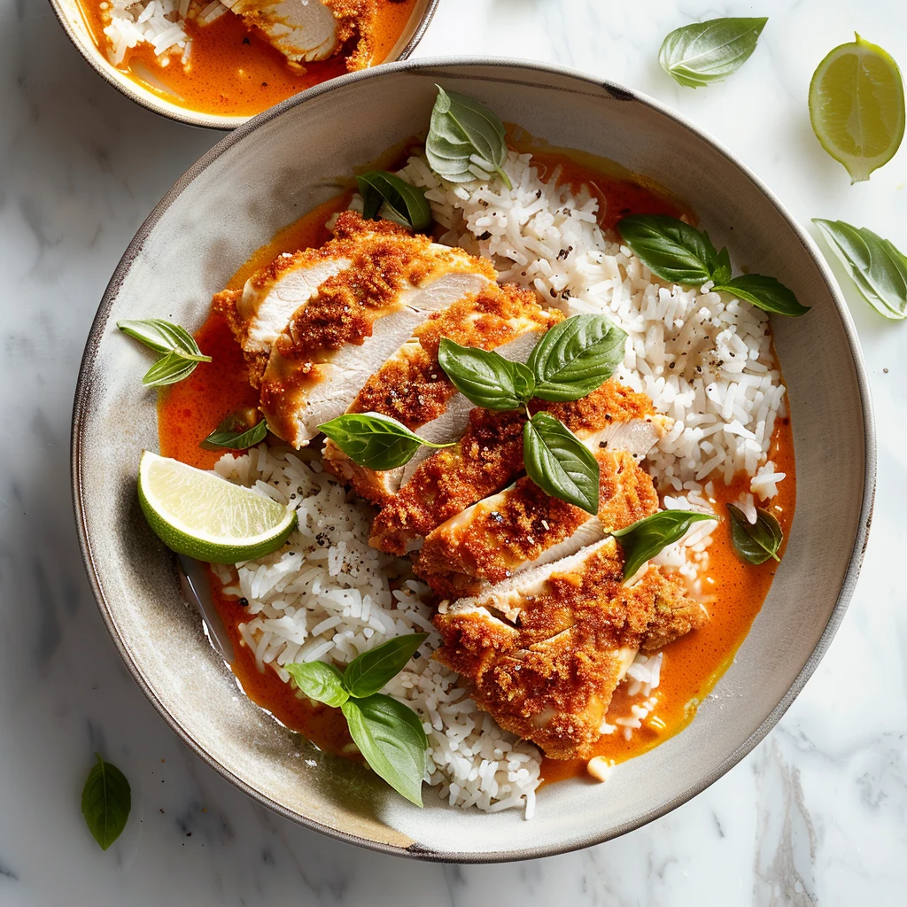 Red Curry Panko Chicken with Jasmine Rice