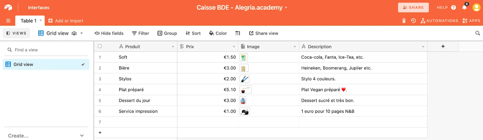 Base rellenada en Airtable