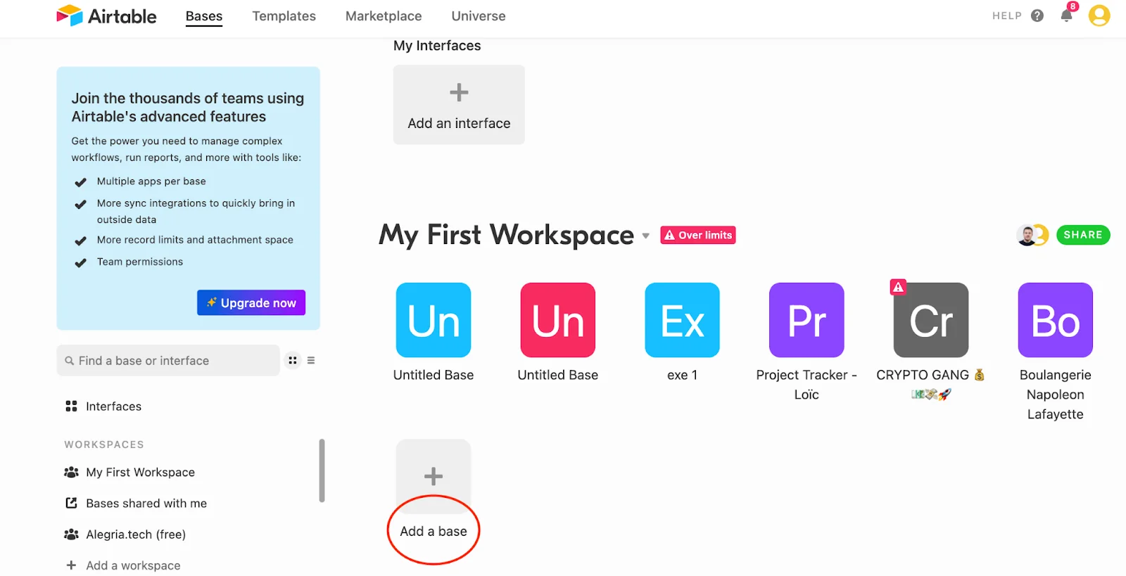 Add a base on Airtable