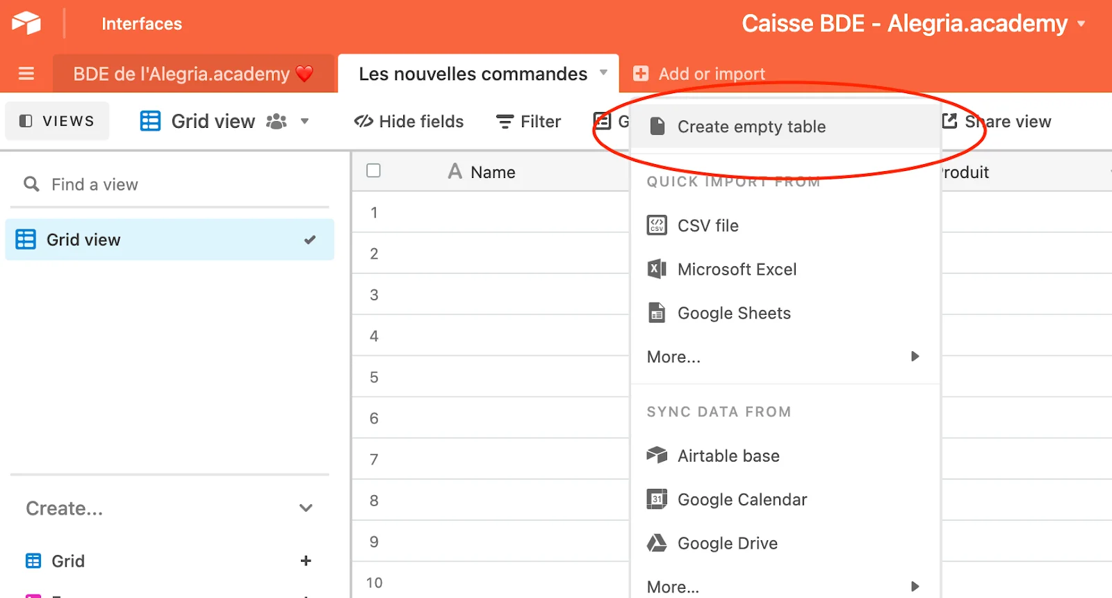 Création d'une deuxième table sur Airtable