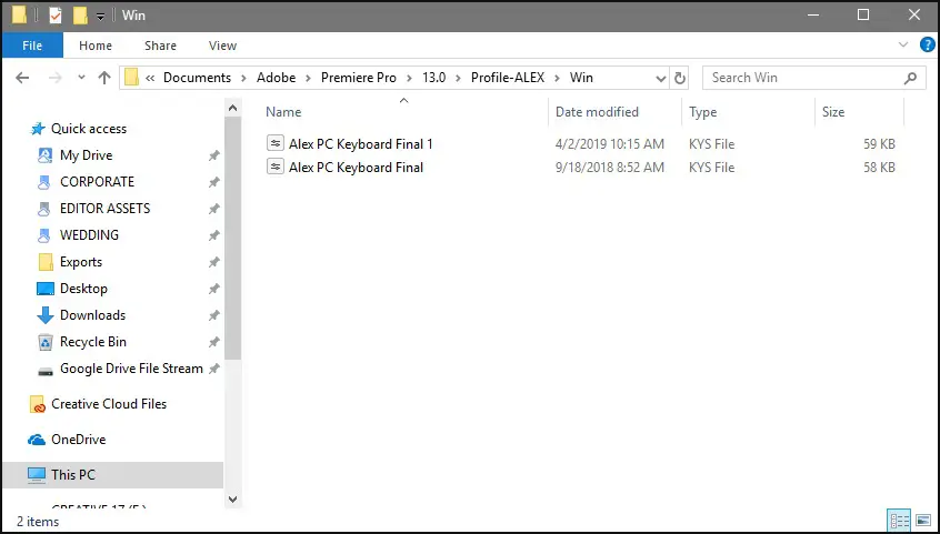 Documents > Adobe > Premiere Pro > 13.0 > Profile > Win