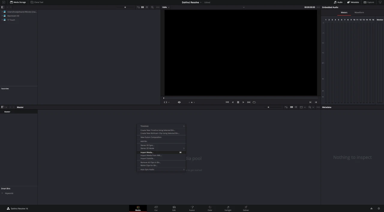 DaVinci Resolve Media panel.