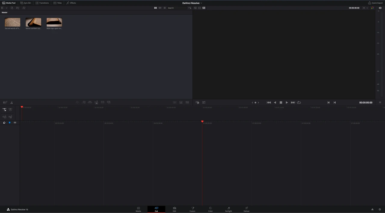 DaVinci Resolve Cut panel.