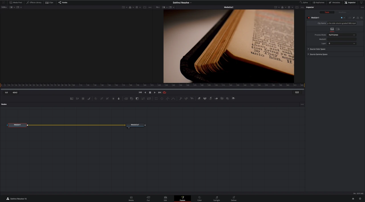 DaVinci Resolve Fusion panel.