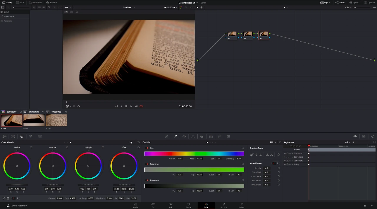 DaVinci Resolve Color panel.