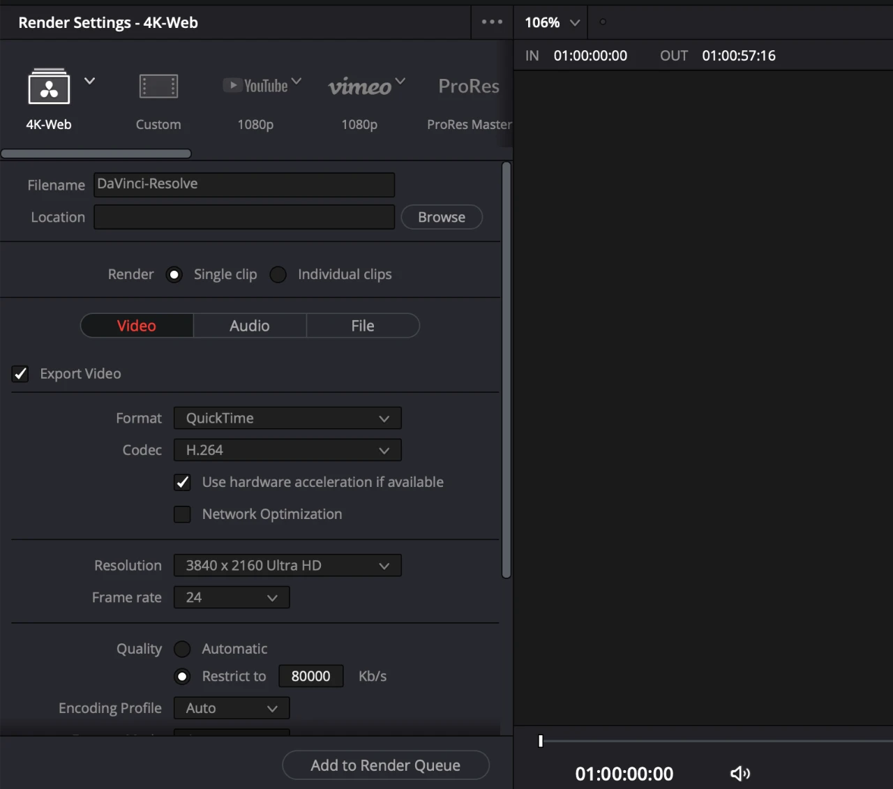 My DaVinci Resolve export settings.