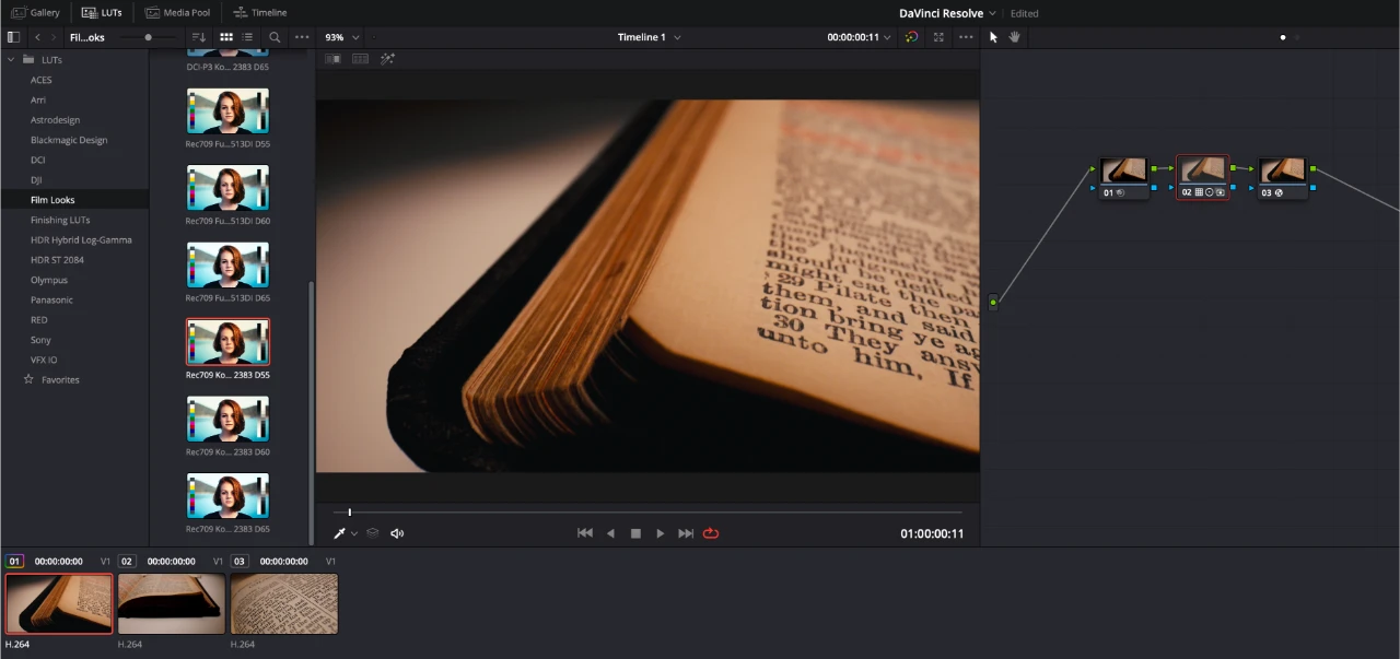 Resolve's film emulation LUTs.