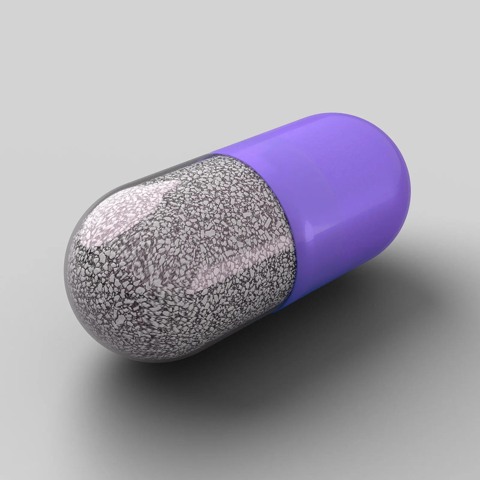 A blender 3D render of a capsule with a blue cap scanned using a zeiss x-ray microscope.