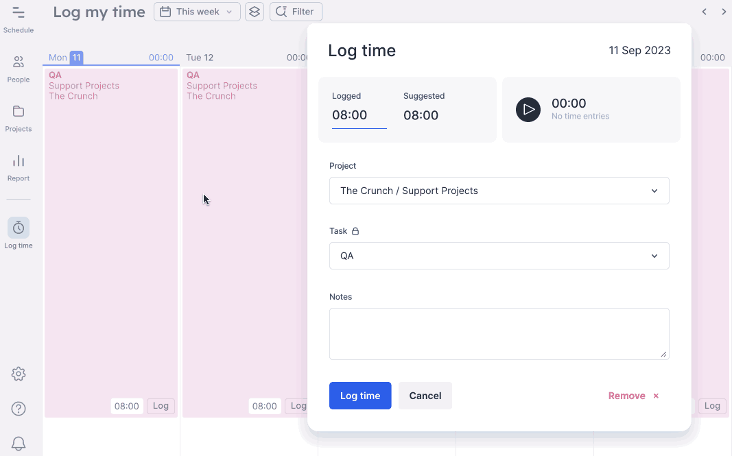 In app time tracker in Float