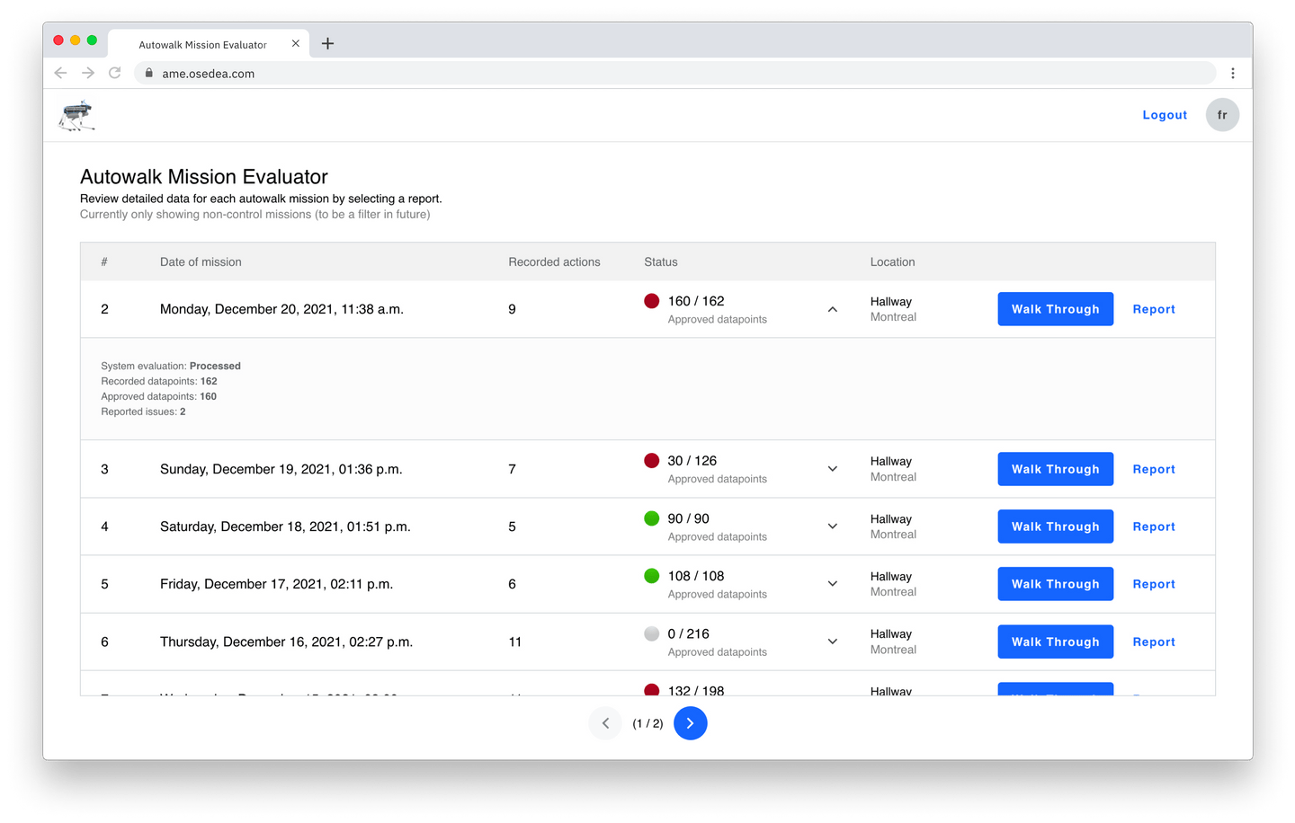 Autowalk mission evaluator