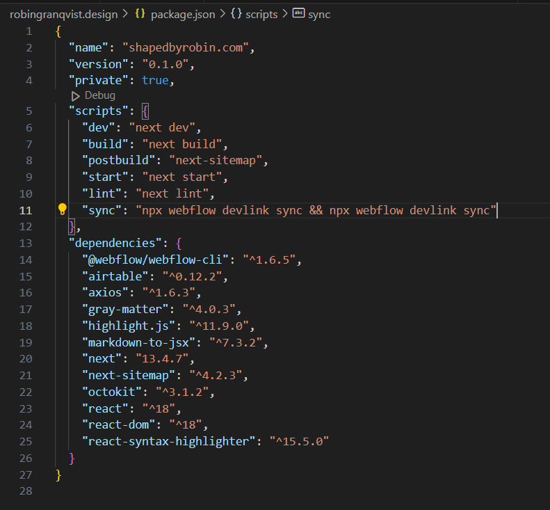 DevLink package.json file