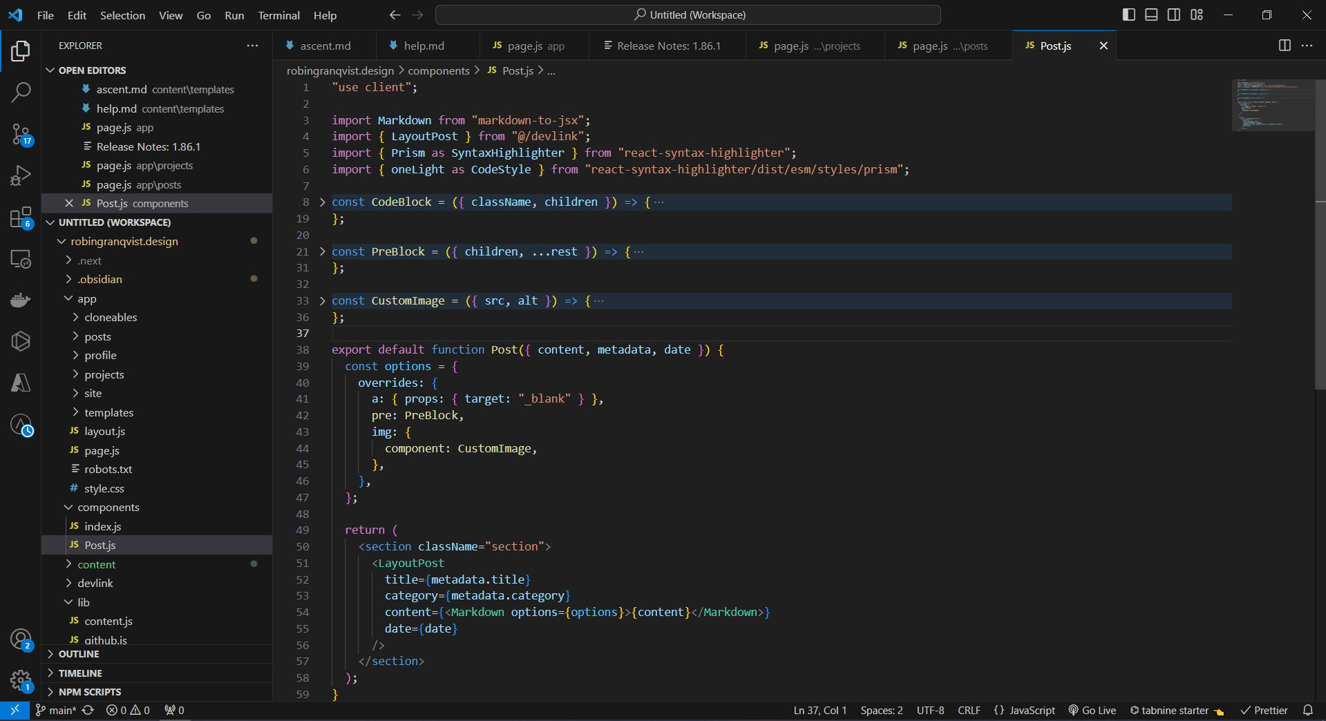 Post component example
