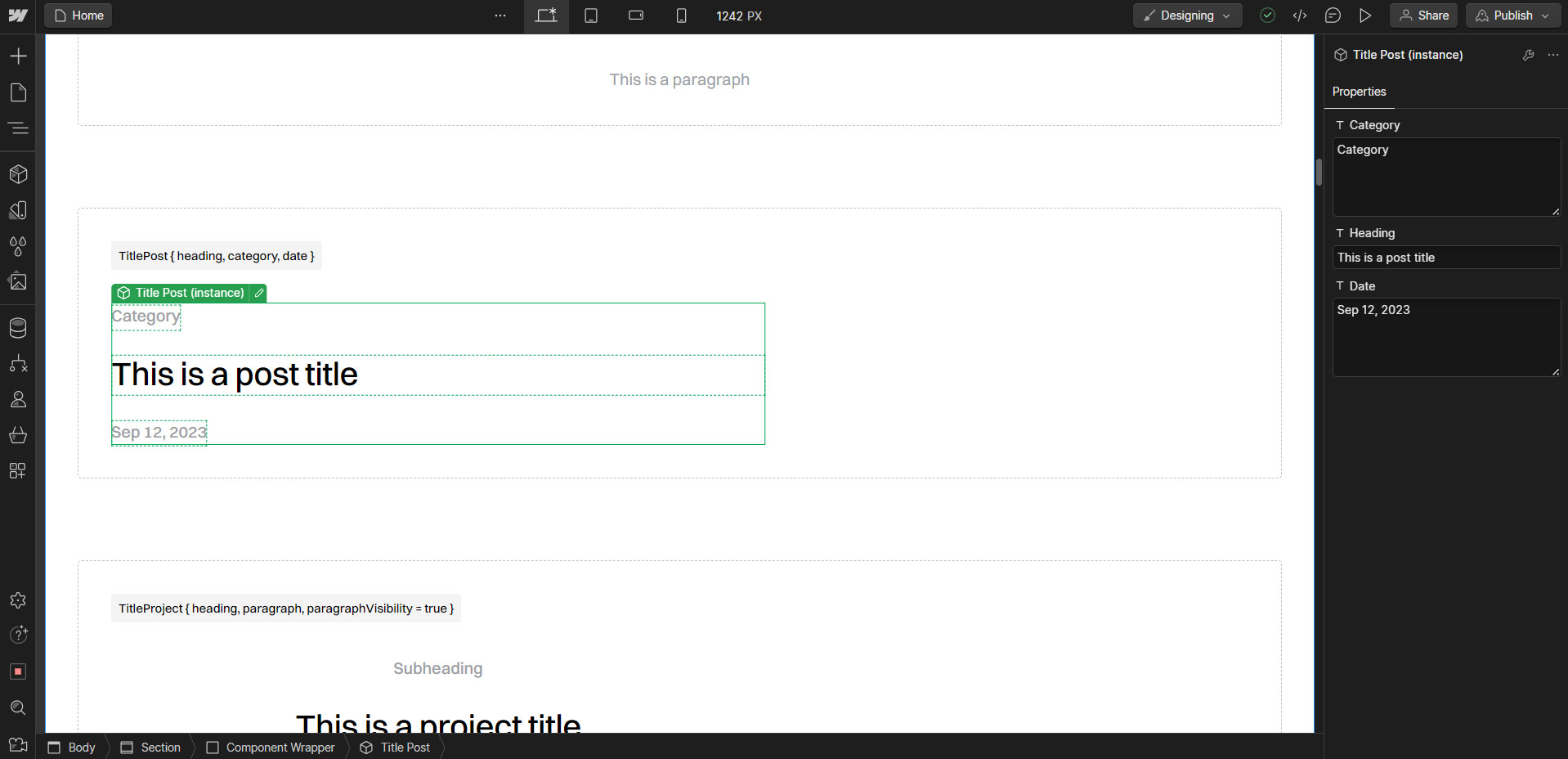 Title component variation