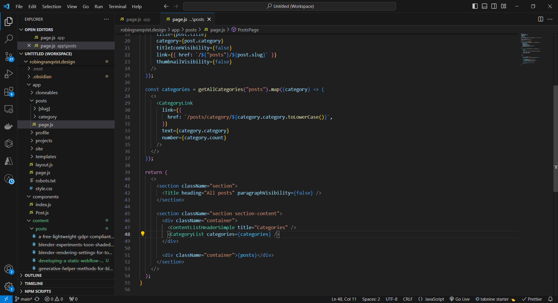 Category list Next.js example