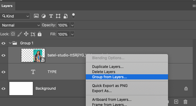 Clicking "Group from Layers..." on Photoshop's layers menu