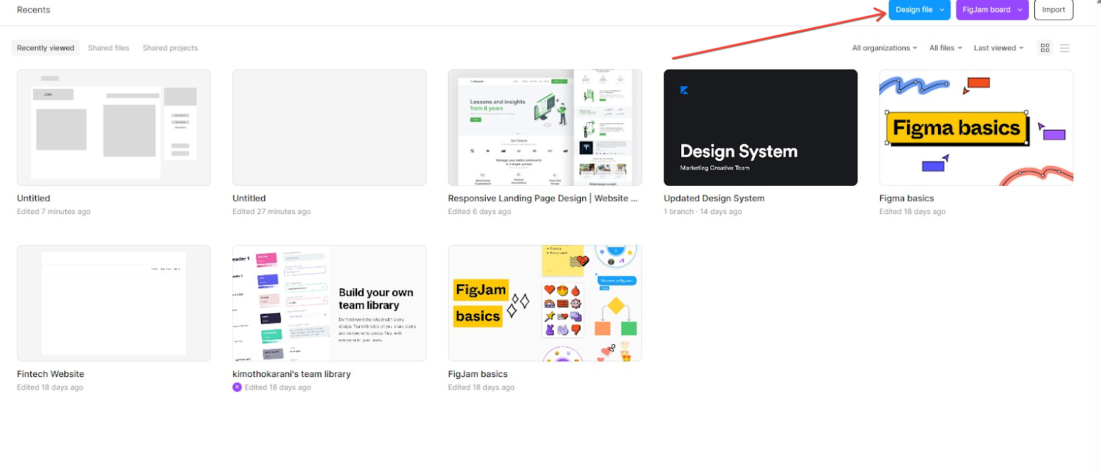 Creating a new design file on Figma