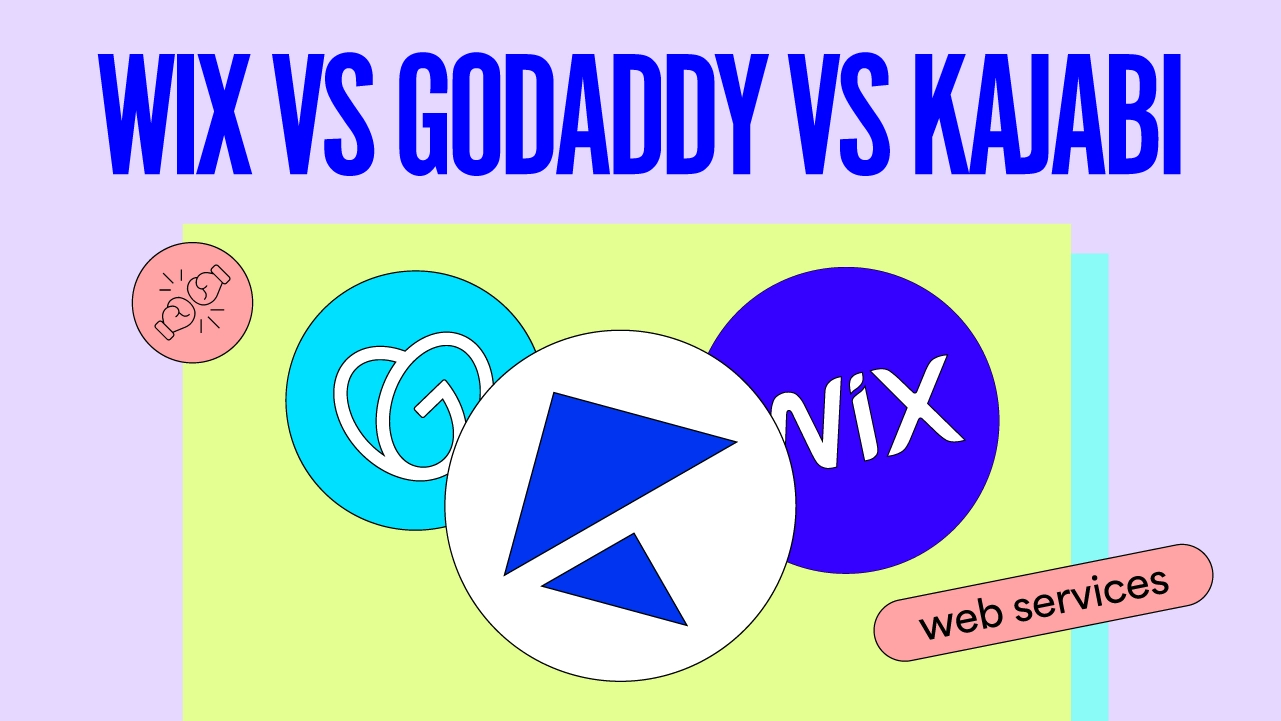 Wix, GoDaddy and Kajabi logos with a text above that reads "WIX VS GODADDY VS KAJABI"