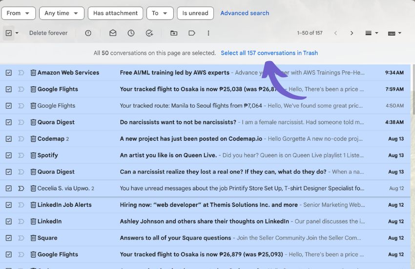 How to mass delete emails on Gmail