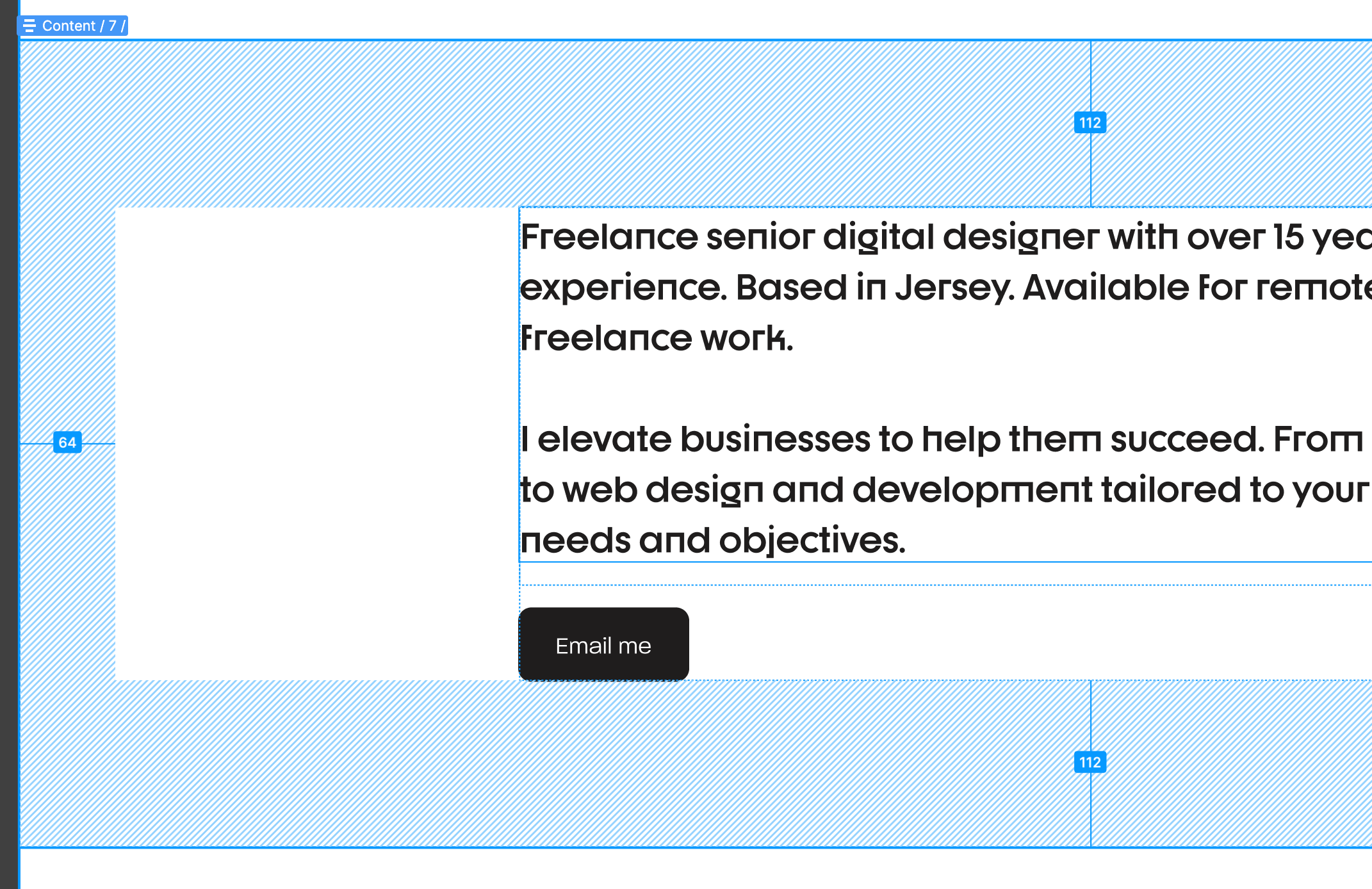 A screenshot of a website design with consistent spacing and plenty of white space around some text.t